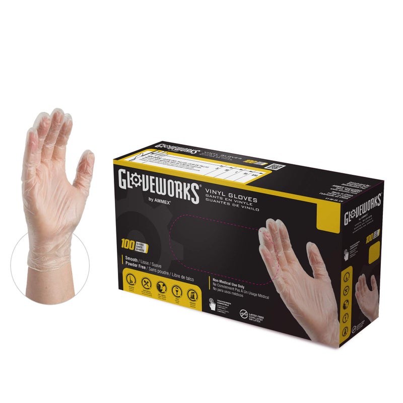 Ammex GLOVEPLUS AMMEX Industrial Clear Vinyl Gloves, Latex Free, Powder Free, Food Safe, Disposable, Non-Sterile - Image 1